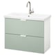 ENHET / TVÄLLEN Waschbeckenschrank/2 Schubl., weiß/blasses Graugrün GLYPEN Hahn, 84x43x65 cm
