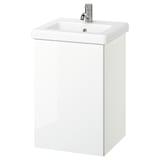 Weißer Wandwaschtisch mit Einzelwaschbecken und glänzender Oberfläche.