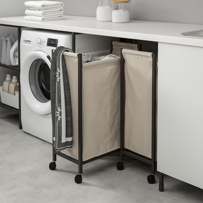 Untertisch-Wäschesortierer, ENHET-Serie, beige, mit Rädern.