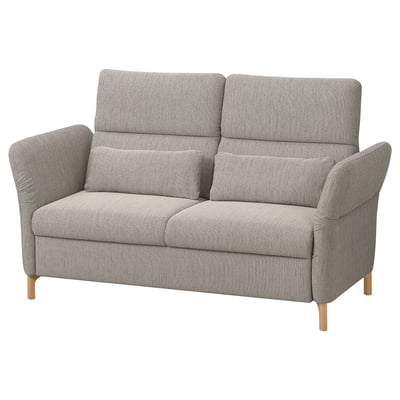 Graues FAMMARP-Sofa mit verstellbaren Köpfen, Baumwolle und recyceltem Stoff, Holzbeinen.