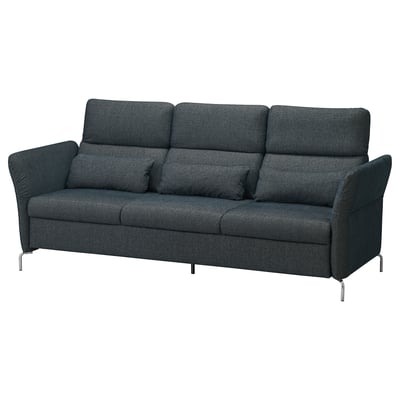 Dunkelgraues FAMMARP Sofa mit verstellbaren Kopfstützen, robusten Metallbeinen und modernem Design.
