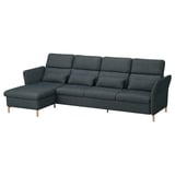 Dunkelgraues modulares Sofa FAMMARP mit verstellbaren Kopfstützen und Holzbeinen.