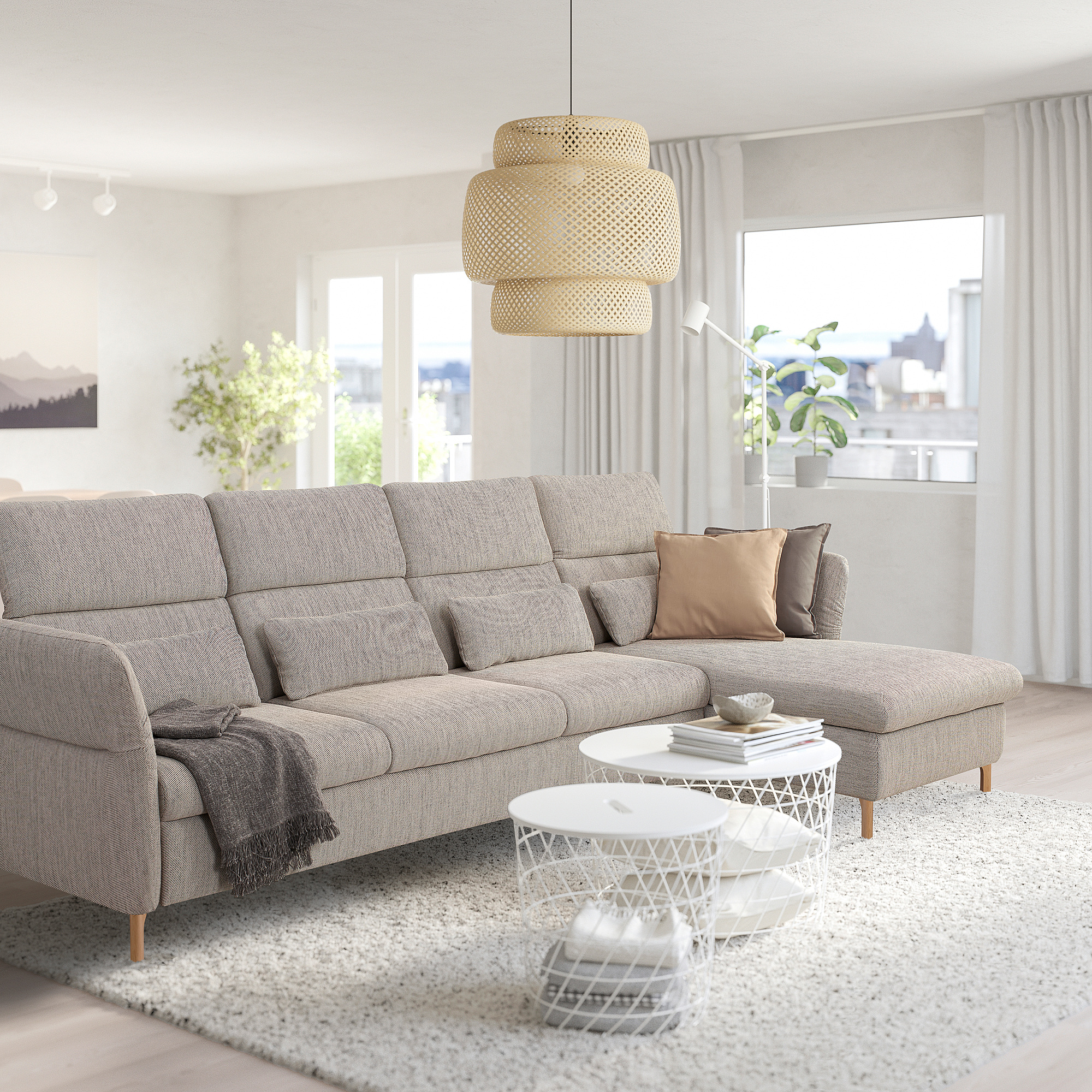 FAMMARP 4erSofa mit Récamiere rechts Holz/Viarp beige/braun IKEA
