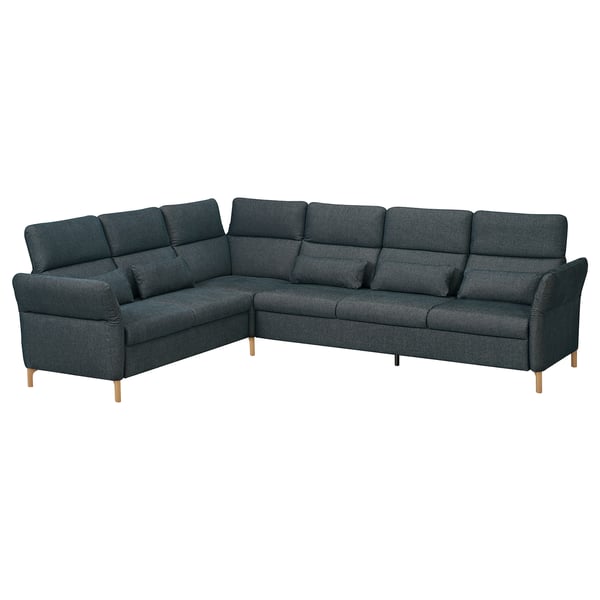 Dunkelgraues FAMMARP Ecksofa mit verstellbaren Abschnitten, Holzbeinen, gemütlichen Kissen.