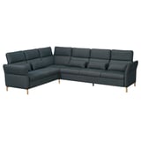 Dunkelgraues FAMMARP Ecksofa mit verstellbaren Abschnitten, Holzbeinen, gemütlichen Kissen.