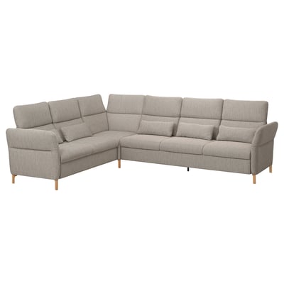 Modernes L-förmiges FAMMARP-Sofa, grauer Tweedstoff, verstellbare Abschnitte, schicke Holzbeine.
