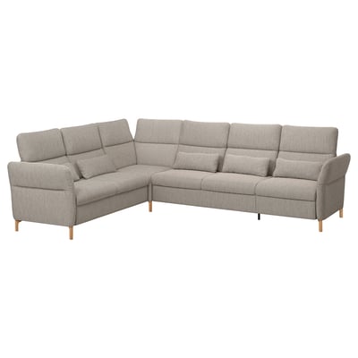 FAMMARP L-förmiges Sofa, hellgrau, weiche Kissen, Holzbeine, modernes, gemütliches Design.