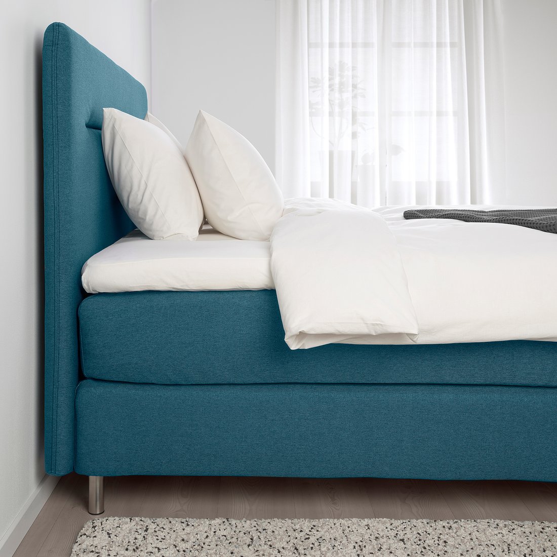 FINNSNES Boxspringbett - Hyllestad mittelfest, Tustna blau ...
