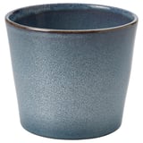 Pflanzgefäß aus blauer Keramik mit gesprenkeltem Finish und goldenem Rand. Abgerundete Form, ideal für Pflanzen.