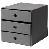 Grauer Organizer mit 3 Schubladen, faltbar, Stoff, Kastenform.