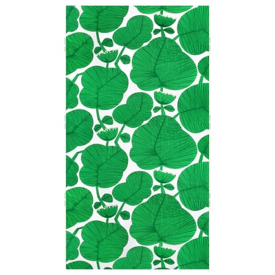 FRUKOSTVÄRD: grüner Blattstoff, 300x150 cm, 100 % Baumwolle, recycelt, weißer Hintergrund, verspieltes Design.