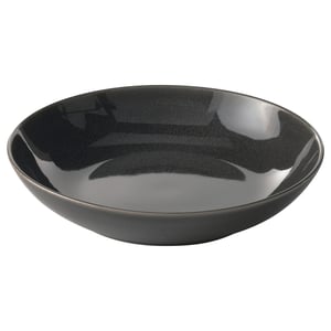 Dunkelgraues Steinzeug GLADELIG tiefe Platte, runde, glatte, reaktive Glasur, handwerkliche Optik.