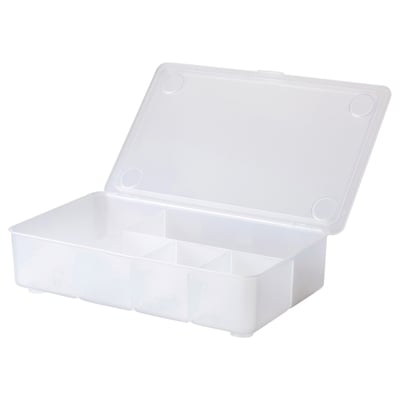 GLIS weiße Kunststoffbox, stapelbar, rechteckig, mit Deckel zum Organisieren von kleinen Gegenständen.