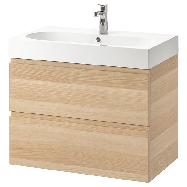 GODMORGON / BRÅVIKEN Waschbeckenschrank/2 Schubl. - Eicheneff wlas