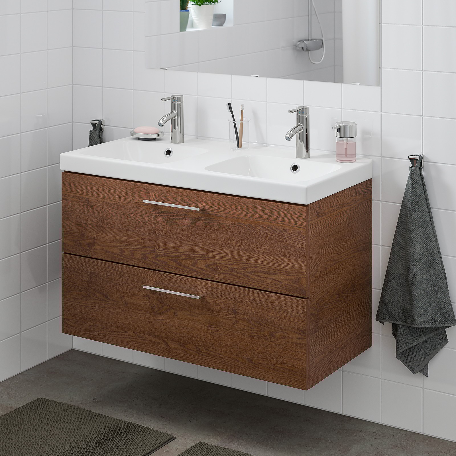 GODMORGON / ODENSVIK Waschbeckenschrank/2 Schubl, Eschenachb braun las