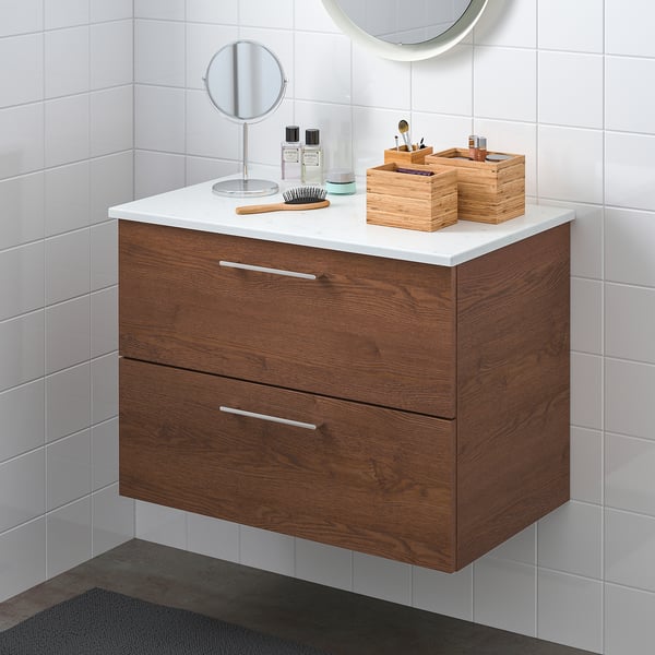 GODMORGON / TOLKEN Waschbeckenschrank/2 Schubl. - Eschenachb braun las