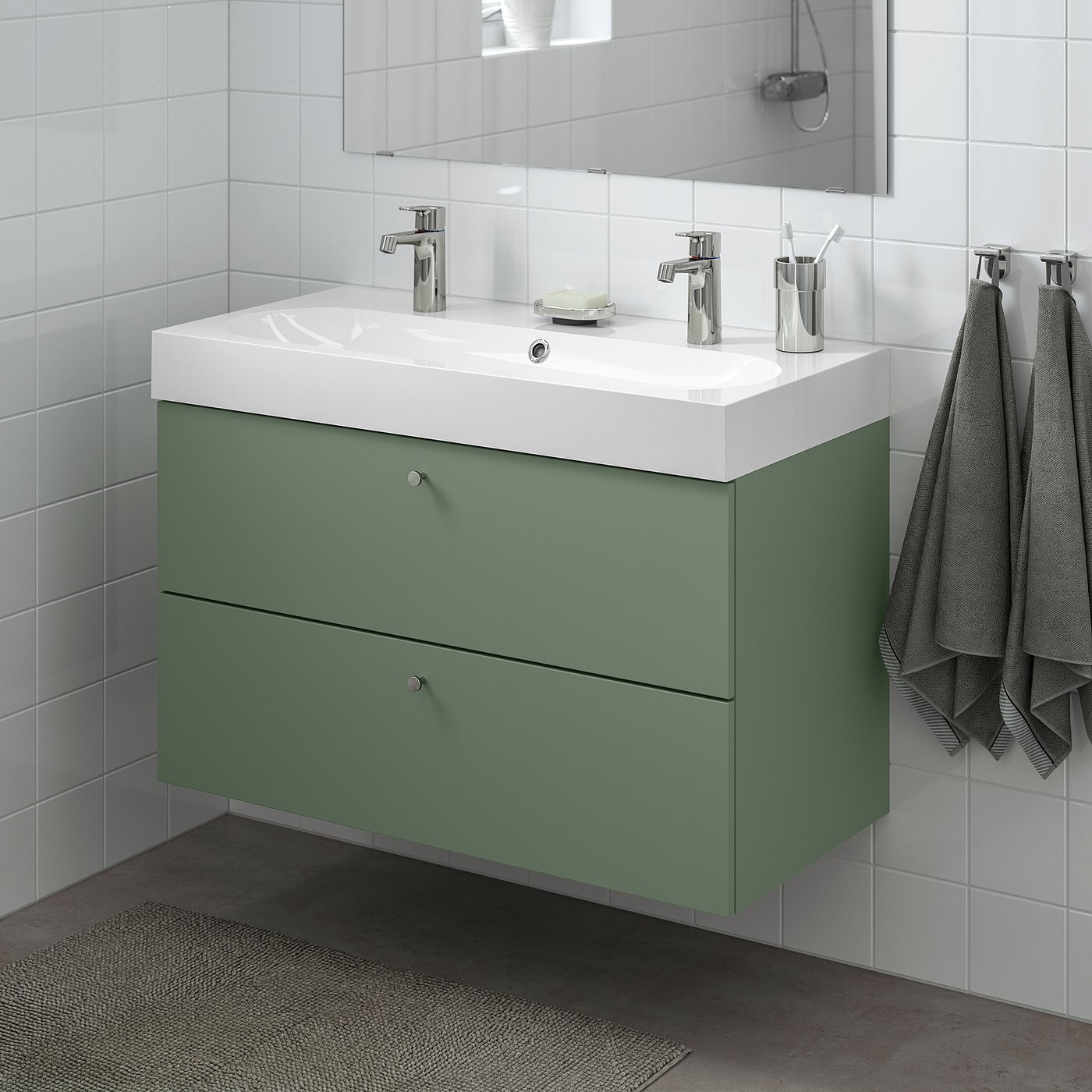 GODMORGON Waschbeckenschrank/2 Schubl. - Gillburen graugrün - IKEA