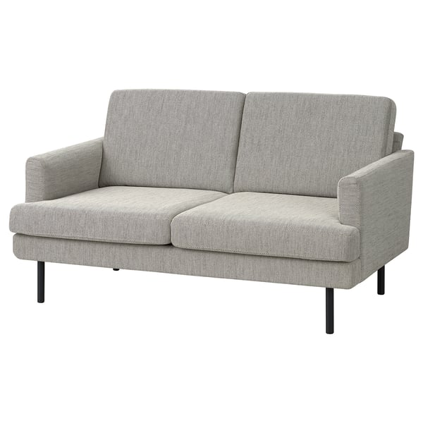 Modernes graues 2-Sitzer-Sofa, klare Linien, Metallbeine, strukturierter Stoff.