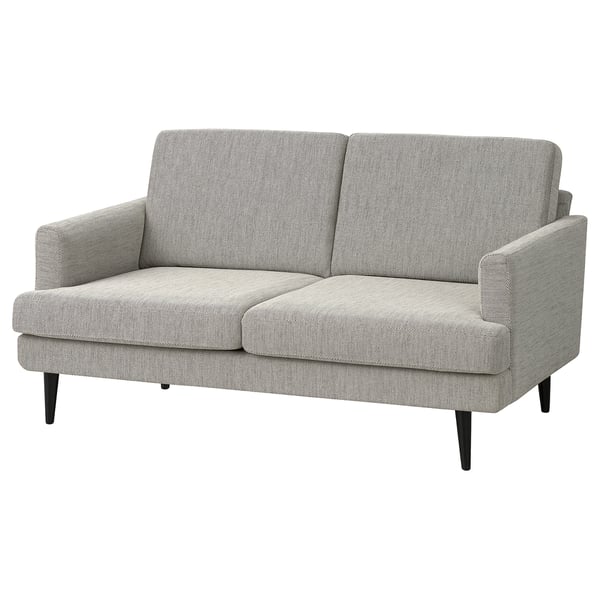 GRILLSTORP graues Sofa, modernes Design, Stoffbezug, 2-Sitzer, niedrige Rückenlehne, bequem.