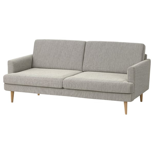 Modernes graues Sofa, GRILLSTORP, helle Holzbeine, weiche Kissen.