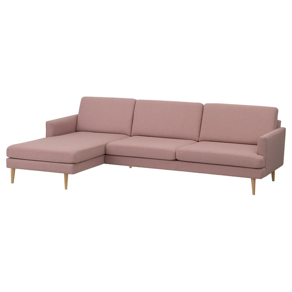 Das GRILLSTORP Sofa in hellem Rosa, mit modernem Design und bequemen Kissen.