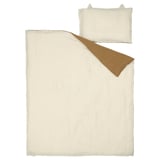 Bettgarnitur aus Bio-Baumwolle: cremefarbene Bettdecke, Ohrkissenbezug.