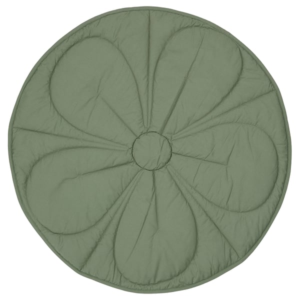 GULDVÄVARE: runde grüne gesteppte Babydecke, Blumendesign, Bio-Baumwolle.