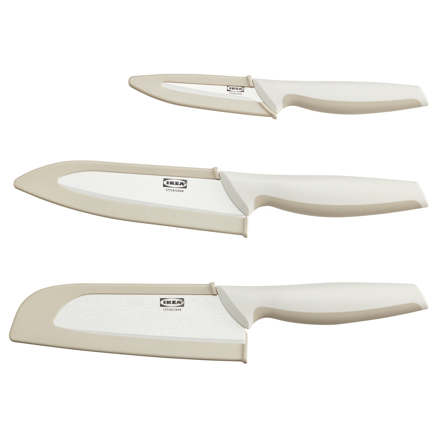 IKEA HACKIG Messer 3er-Set Keramik weiß/beige