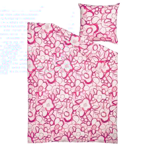 Rosa Blumenbettwäsche aus recycelter Baumwolle und Lyocell enthält Bettdecke und Kissenbezug.