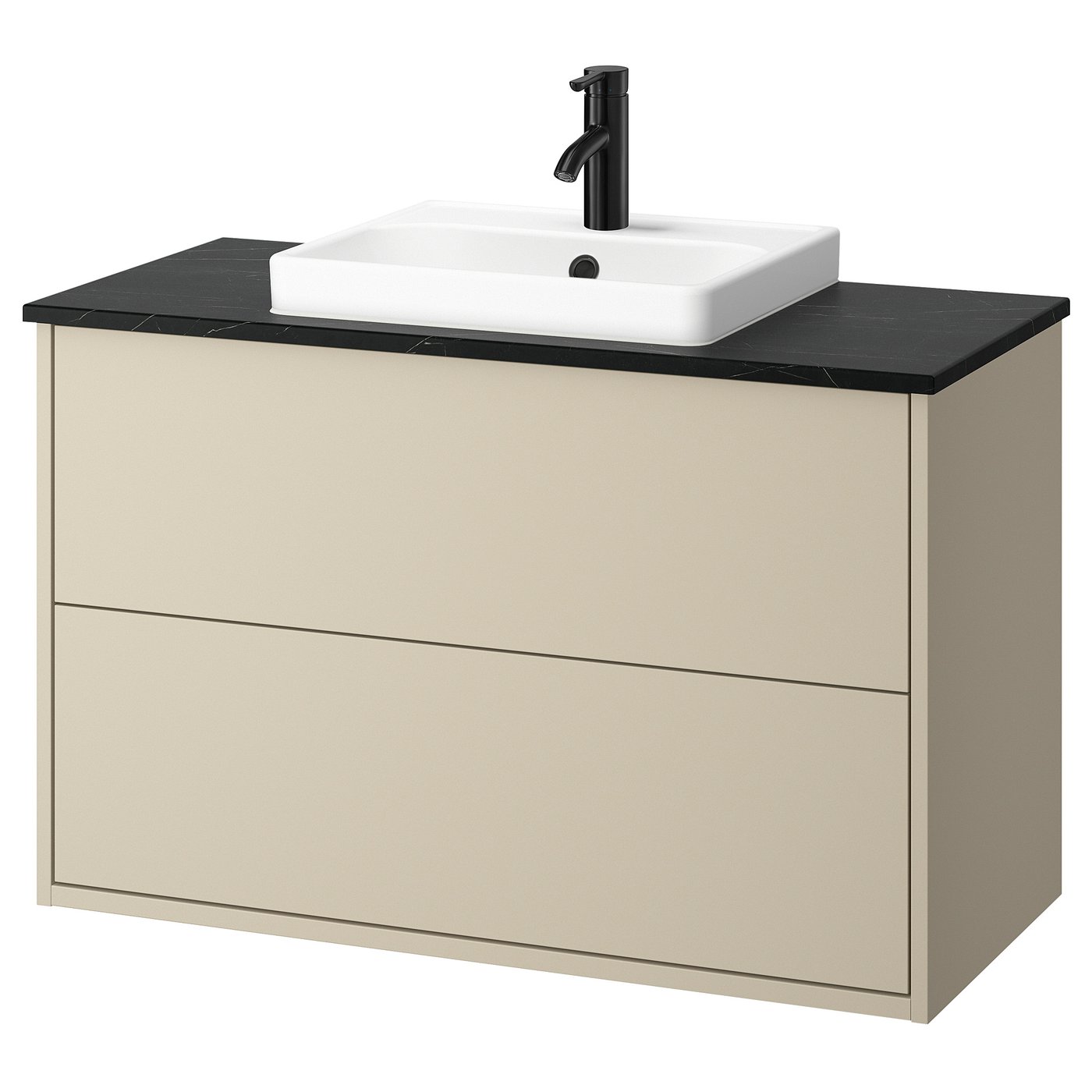 IKEA HAVBÄCK / ORRSJÖN Waschbschr+Schubladen/Waschb/Mibatt beige/schwarz marmoriert 102x49x71 cm
