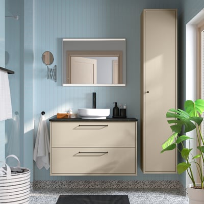 HAVBÄCK / VINDELÄLVEN Waschbeckschr+Schubladen/Waschbeck, beige/schwarz marmoriert, 102x49x77 cm