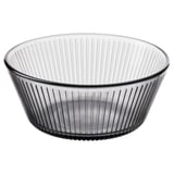 Schale aus rauchgrauem Glas, geripptes Design, rund, stapelbar, gehärtet für Langlebigkeit.