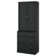 Schwarze HAVSTA-Möbel: Hochschrank und Kommode mit 3 Schubladen, modernes Design aus Kiefern- und Faserplatten.