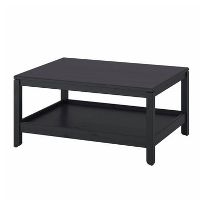 HAVSTA Couchtisch aus schwarzem Holz, quadratische Platte, zwei Regale, schlankes Design.
