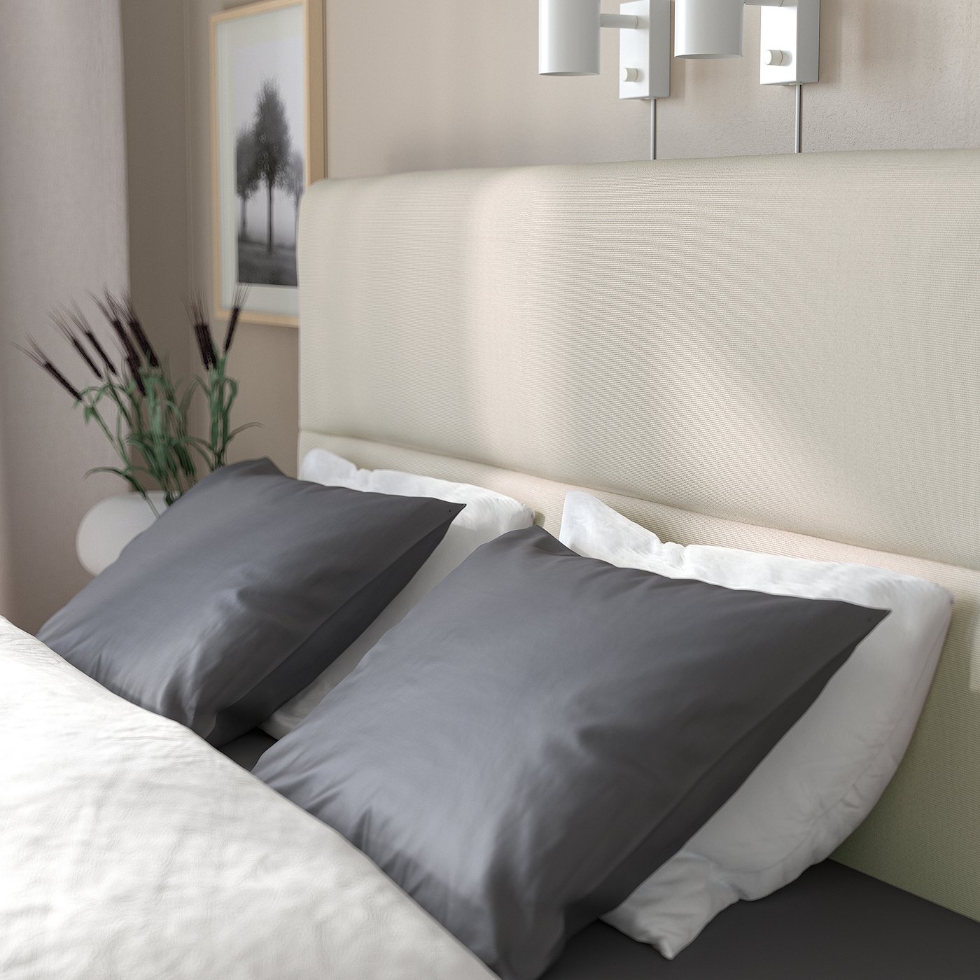 Thumbnail - IKEA HEMFJÄLLET Boxspringbett mit Bettkasten Vesteröy fest/Nisseholm Odensvi hellbeige 180x200 cm