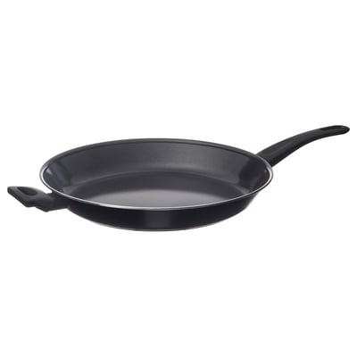 HEMLAGAD schwarze Bratpfanne, rund mit zwei Griffen, Antihaftbeschichtung, Aluminiumkörper.