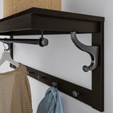 Flurbaum aus dunklem Holz mit Regal, Haken und Kleiderstange. Perfekt für Mäntel, Hüte und Taschen.
