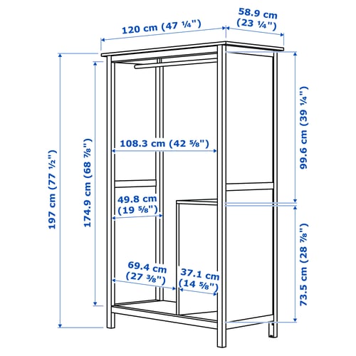 Abbildung mit Maßen für das Produkt: HEMNES.