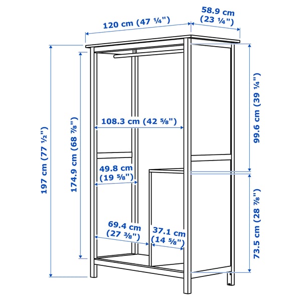 Abbildung mit Maßen für das Produkt: HEMNES.