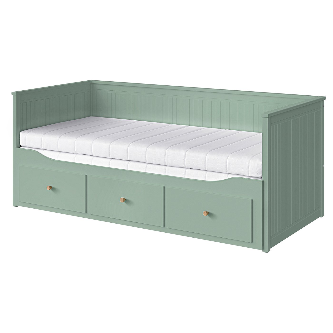 IKEA HEMNES Tagesbett/3 Schubladen/2 Matratzen graugrün/Åfjäll fest