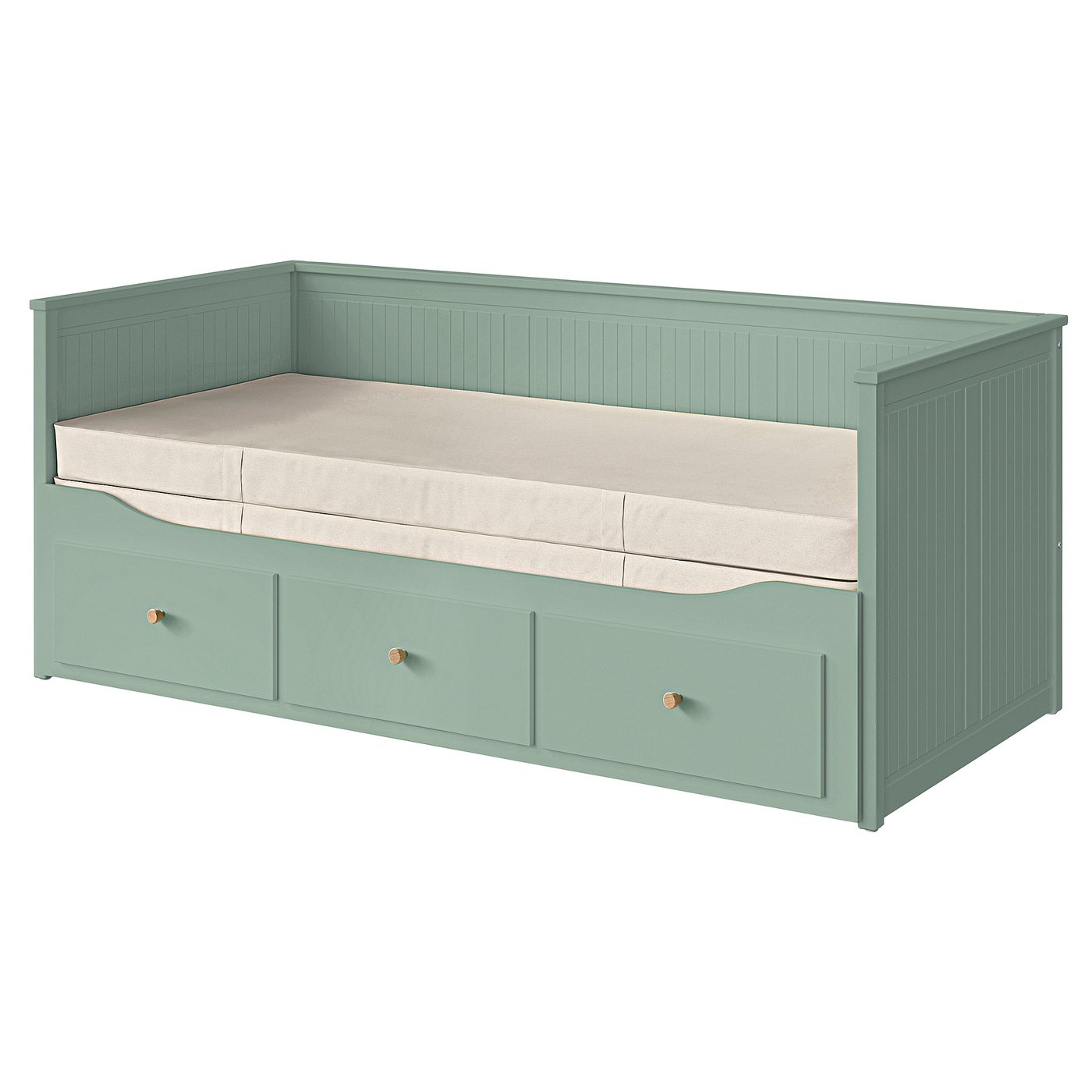 IKEA HEMNES Tagesbett/3 Schubladen/2 Matratzen graugrün/Vannareid fest