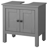 Grauer HEMNES-Schrank, Holz, rechteckige Form, zwei Türen, erhöhter Spülbereich.