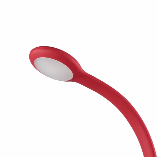 Rote verstellbare Schreibtischlampe mit schlankem Design und flexiblem Arm.
