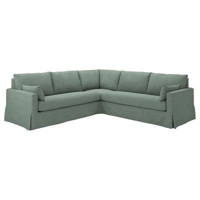 HYLTARP: grünes Ecksofa, schlankes Design, bequem, gepolstert mit Baumwoll-Polyester-Stoff.