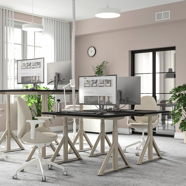 IDÅSEN Schreibtisch sitz/steh, schwarz/beige, 120x70 cm