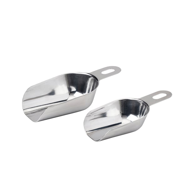IKEA 365+ Schaufeln aus Edelstahl, eine große, eine kleine, mit Griffen zum einfachen Aufhängen.