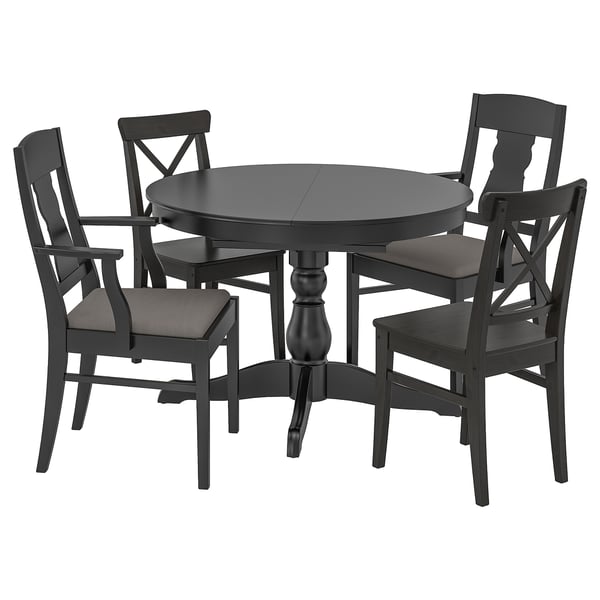 INGATORP / INGOLF Tisch und 4 Stühle - schwarz, Nolhaga grau/beige - IKEA
