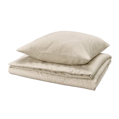 JÄRNTRÄD Bettwäsche, beige, geometrische Streifen, 100 % recycelte Baumwolle.