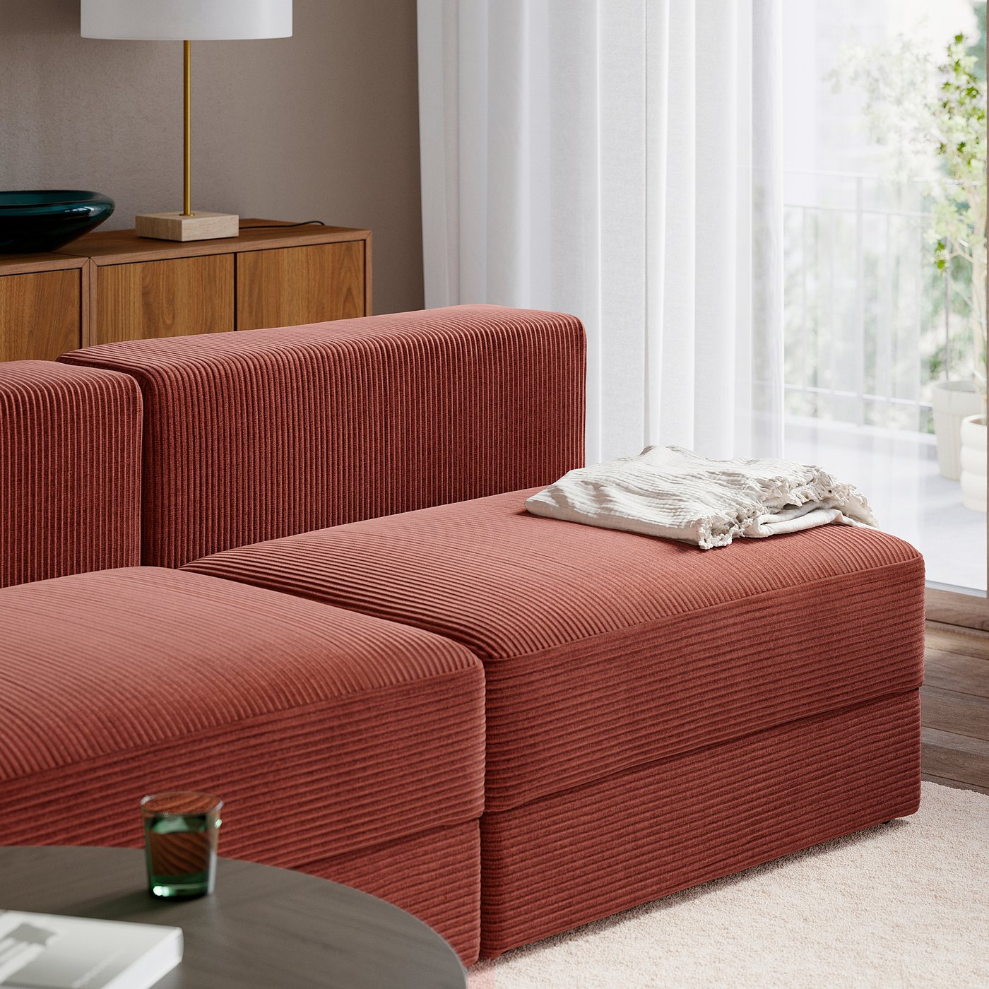 Thumbnail - IKEA JÄTTEBO 2,5er-Sitzelement mit Récamiere links/Samsala braunrot links/Samsala braunrot