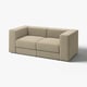 Modernes, beiges moduläres Sofa, beigefarbener Stoff, saubere Linien, gepolsterte Sitze und Rückenlehne, vielseitiges Design.